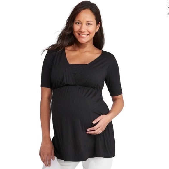 Isabel Maternity by Ingrid & Isabel Tops - Ingrid & Isabel Black Maternity Top Nursing Feature Elbow Sleeve Black Medium